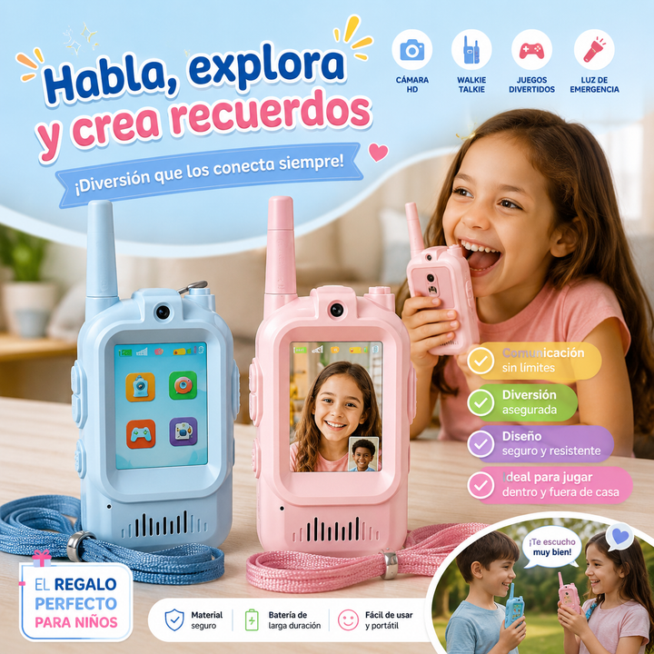 Set x2 Walkie Talkie Infantil con Videollamada y Cámara HD: ¡Diversión, Fotografía y Aventuras sin Pantallas de Internet!