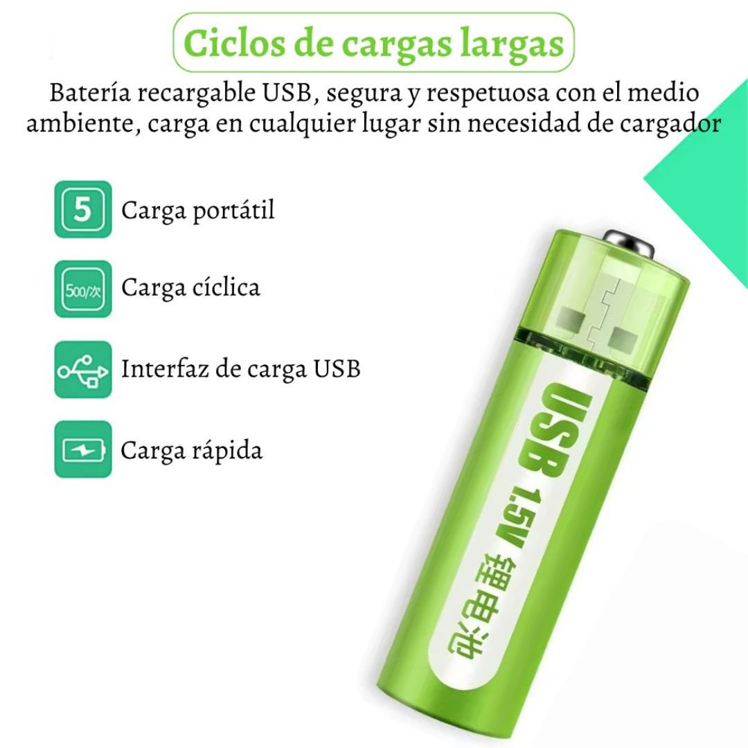 ChargeCells AA- Pilas recargables con USB, duran más y cuestan menos.