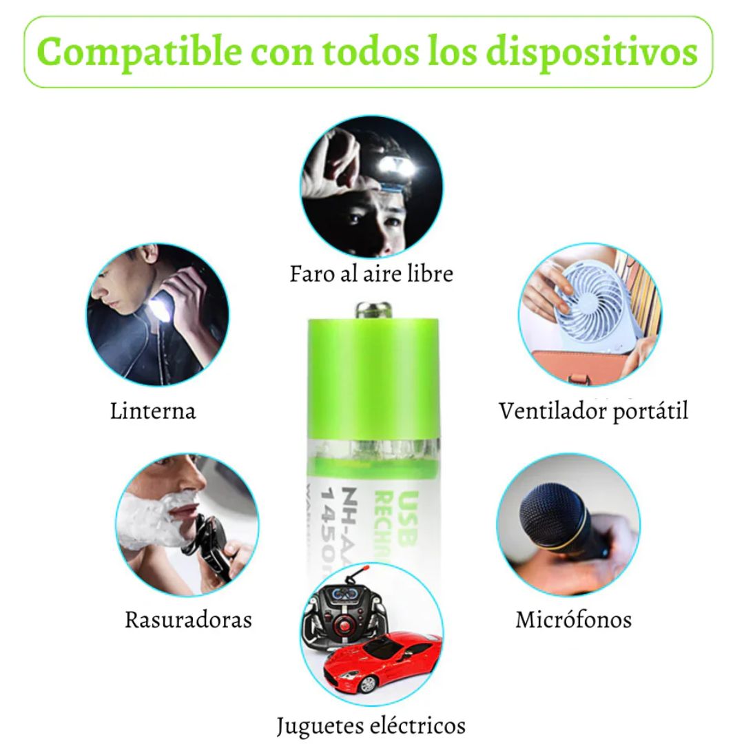 ChargeCells AA- Pilas recargables con USB, duran más y cuestan menos.