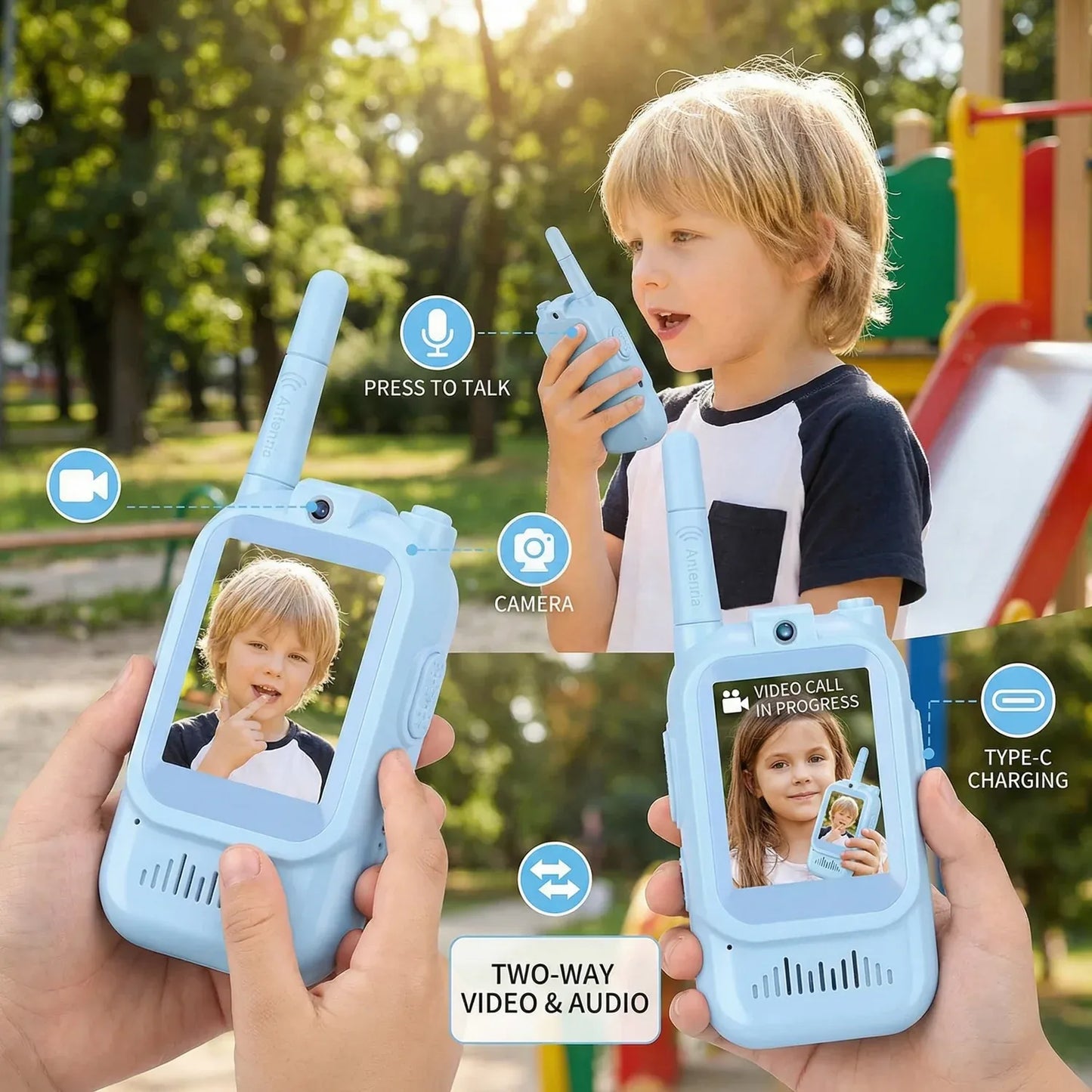 Set x2 Walkie Talkie Infantil con Videollamada y Cámara HD: ¡Diversión, Fotografía y Aventuras sin Pantallas de Internet!
